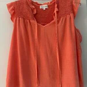 Bella Dahl Pink and Orange Smocked Tie Front Blouse